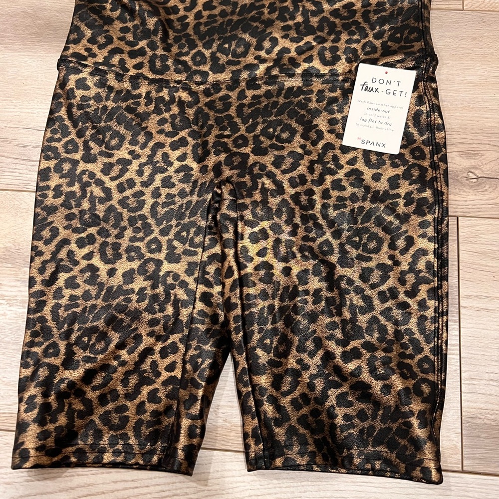 SPANX Black and Tan Leopard Print Shorts faux leather Spanx medium sold out $68